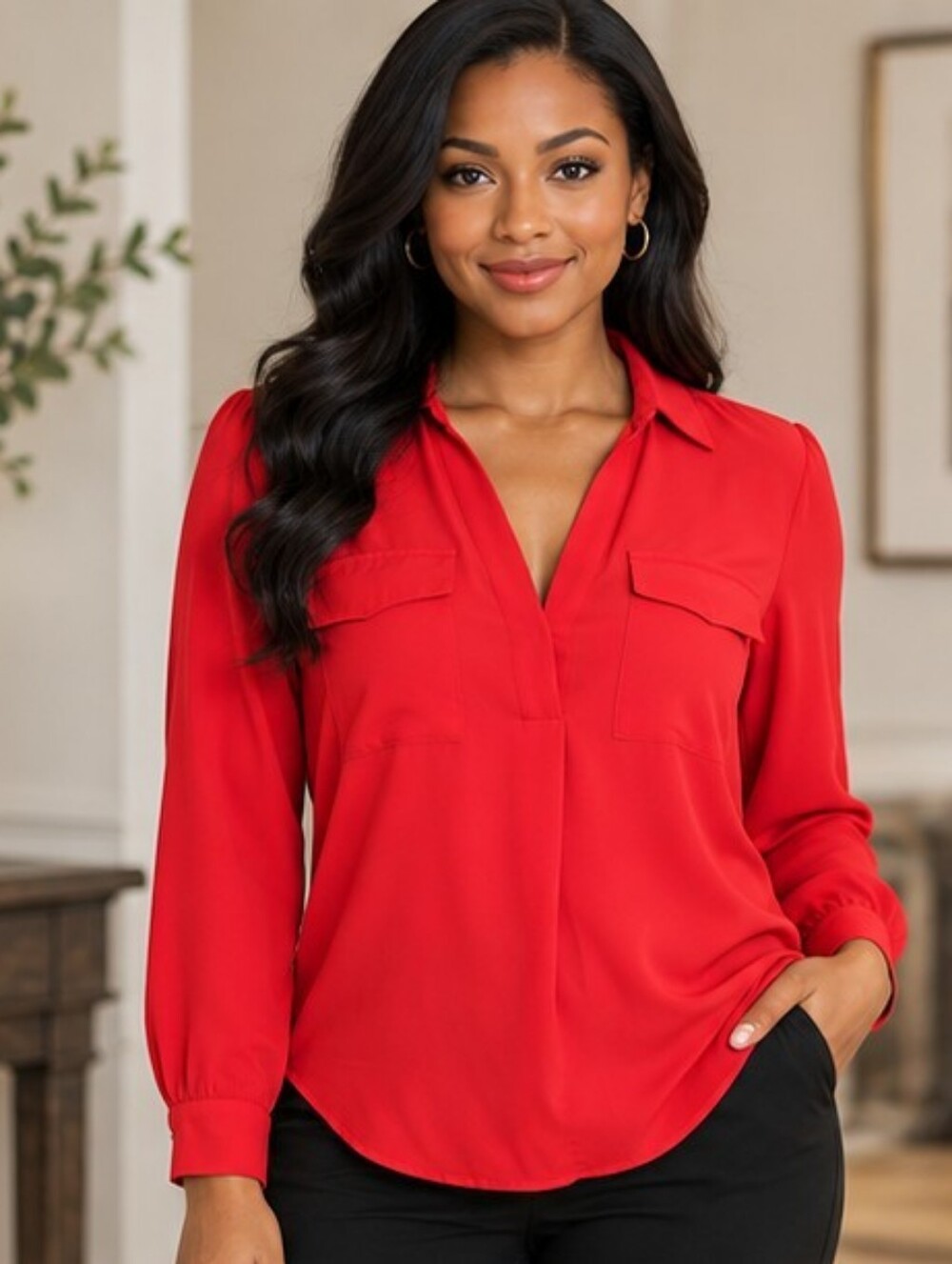 ANN TAYLOR | True Red Collared Utility Blouse | NWOT size S
